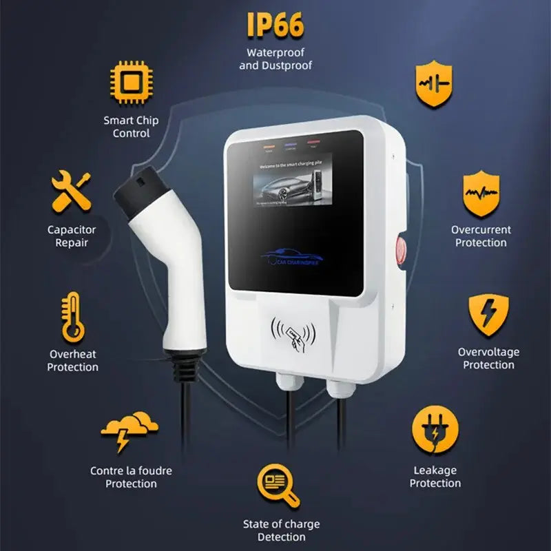 EV Charger Type2 IEC62196-2 APP Wifi Cards Control 22KW 3Phase Electric Vehicle Car Charging Station EVSE Wall Box with Cable - 54Grid - Renewable Energy Store