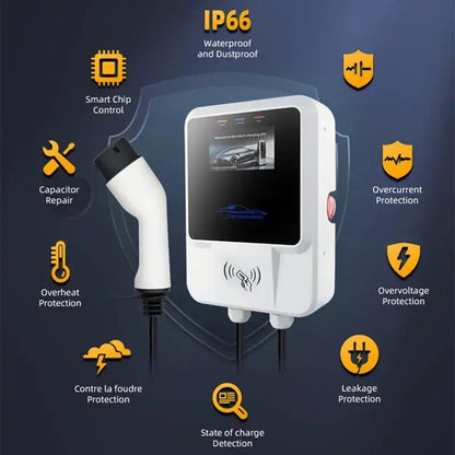 EV Charger Type2 IEC62196-2 APP Wifi Cards Control 22KW 3Phase Electric Vehicle Car Charging Station EVSE Wall Box with Cable - 54Grid - Renewable Energy Store