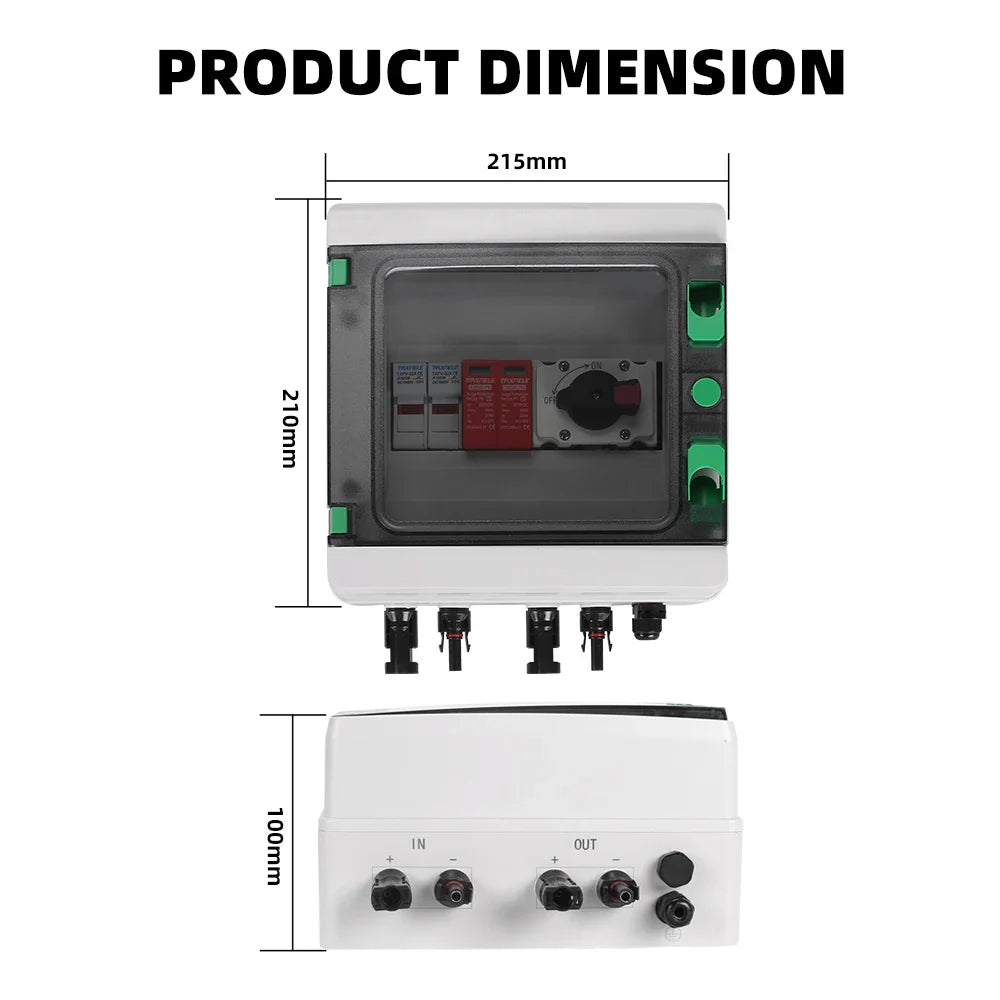 Waterproof Outdoor Surface Mounted DC Distribution Box Combiner with 1-in-1-out 1000V IP65 Solar PV Surge Lightning Protection by 54Grid - Renewable Energy Store