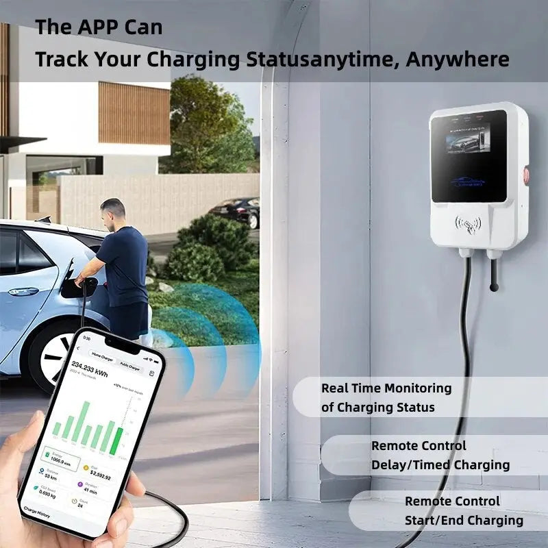 EV Charging Station 7/11/22KW Electric Vehicle Car Charger 32A EVSE Wallbox Wallmount Type2 IEC62196 Type1 with APP Wifi Cards - 54Grid - Renewable Energy Store