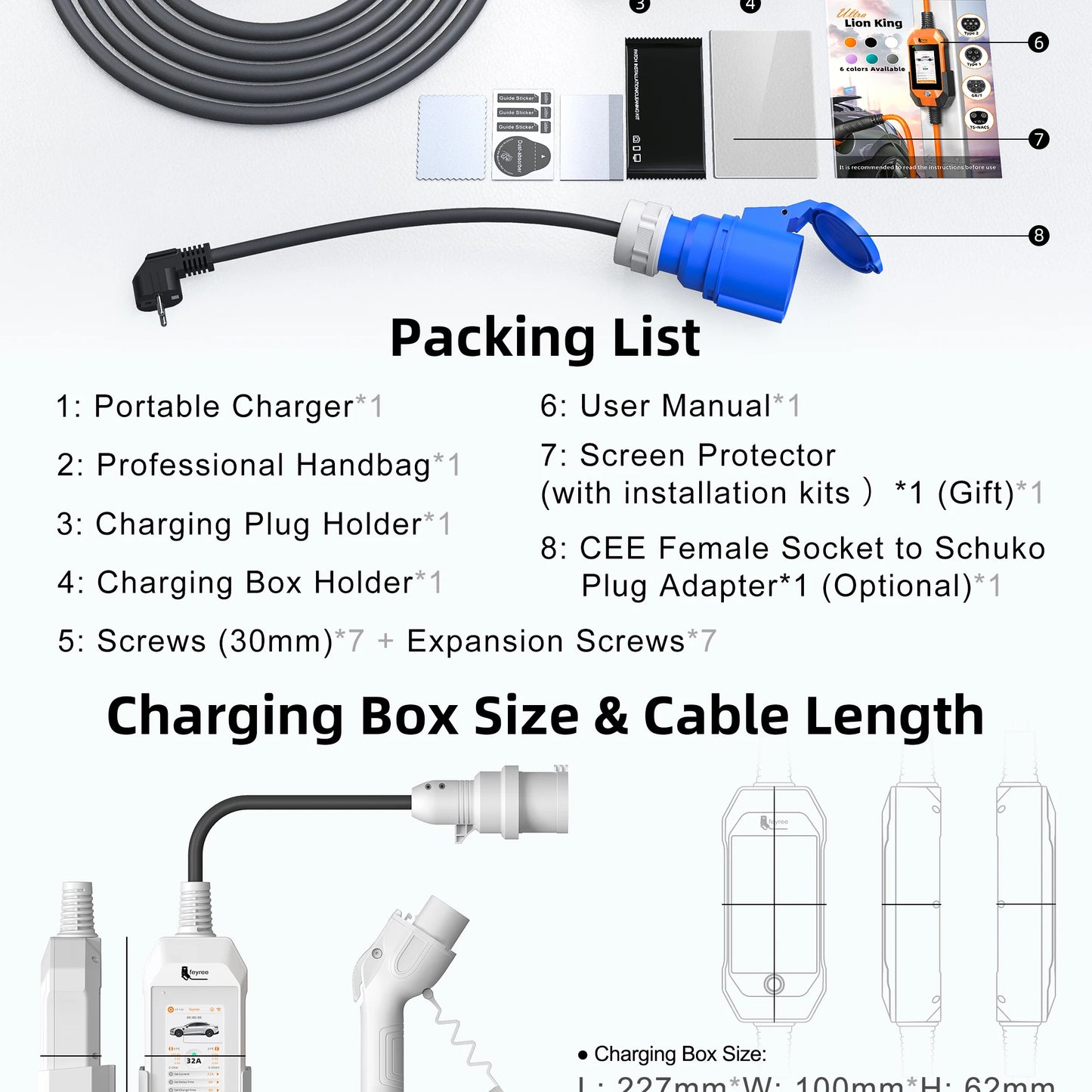 feyree GB/T EV Charger 7kW 32A 1P Touch Screen 4.3inch Smart WIFI APP Control EVSE Portable Charging Box forElectric Car Charger