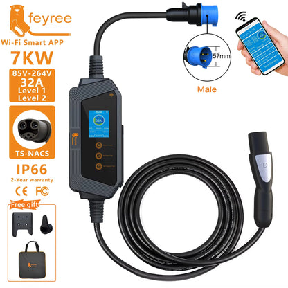 feyree Portable EV Charger TS-NACS Connector 32A up to 50A 12KW High Power EV Wallbox with Smart APP WIFI for All Tesla Models by 54Grid - Renewable Energy Store