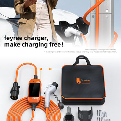 feyree Portable EV Charger 4.3" Touchscreen 7kW 32A GBT Plug, Smart APP WiFi Control, with Charging Log History for Electric Car