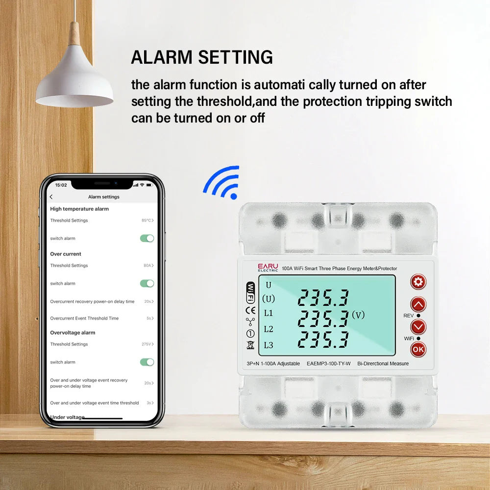 3 Phase 380V 100A Tuya WiFi Smart Bi-Directional Energy Power kWh Meter Over Under Voltage Protector Relay Switch Current Limit by 54Grid - Renewable Energy Store