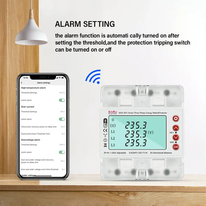 3 Phase 380V 100A Tuya WiFi Smart Bi-Directional Energy Power kWh Meter Over Under Voltage Protector Relay Switch Current Limit by 54Grid - Renewable Energy Store