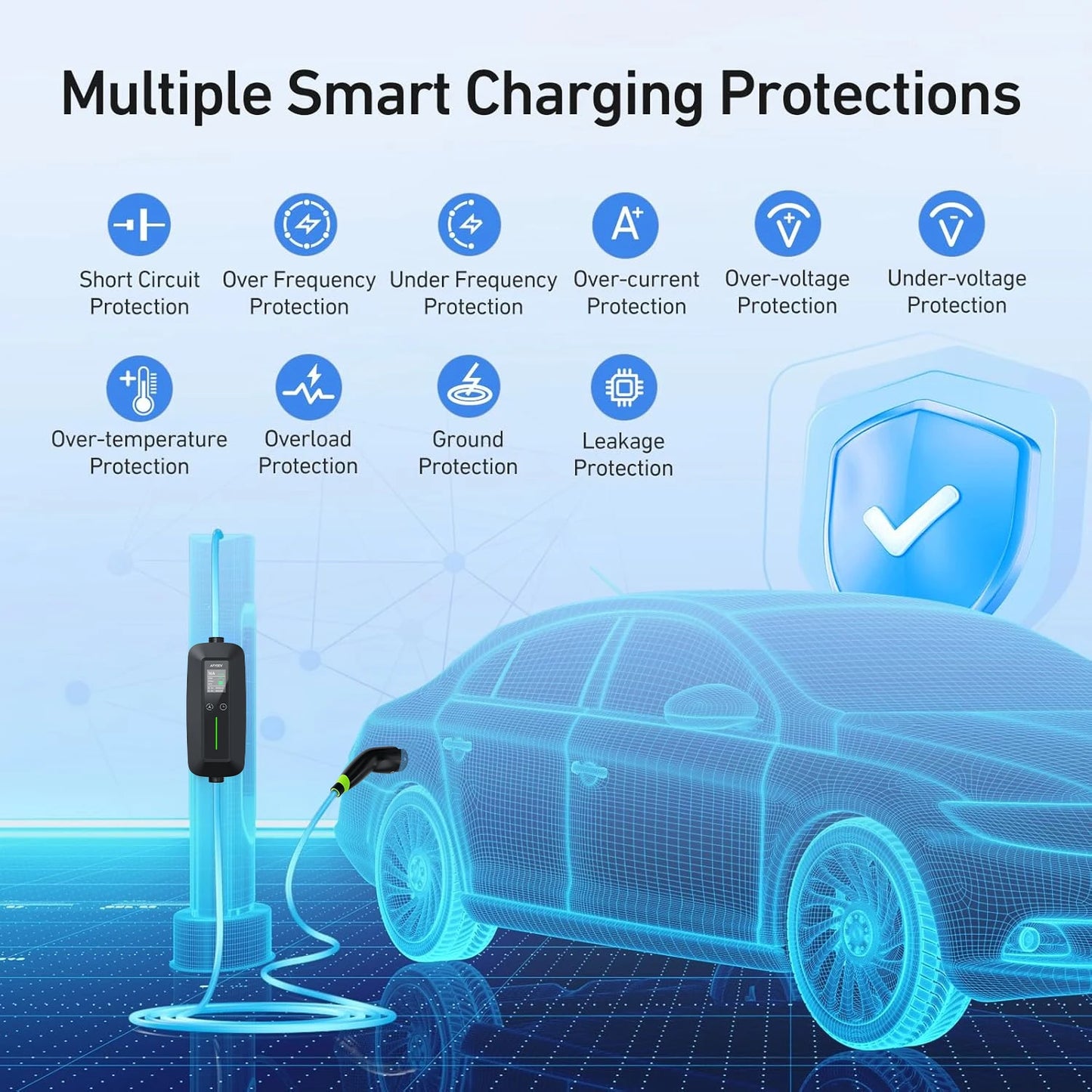 AFYEEV 16A Portable Type2 IEC62196-2 EV Charger 3600W Type1 SAE J1772 Electric Car Charger GB/T EVSE Charging Cable Wallbox