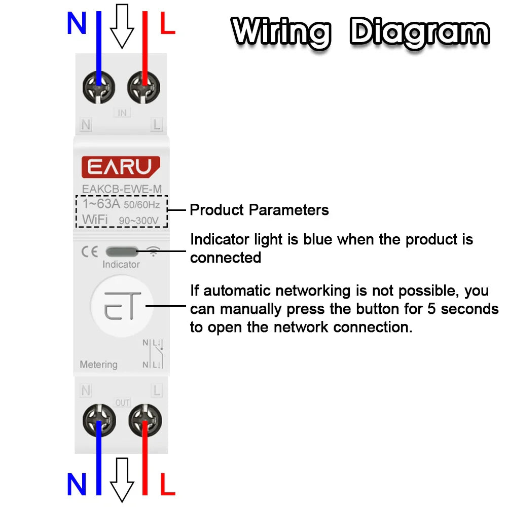 eWeLink WiFi Smart Circuit Breaker 1P+N 63A MCB Timer Relay Switch Energy Metering kWh Voltage Current Protector Remote Control