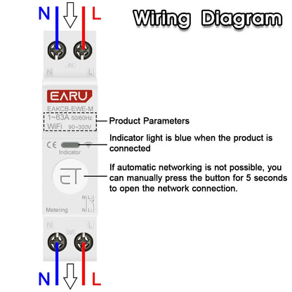 eWeLink WiFi Smart Circuit Breaker 1P+N 63A MCB Timer Relay Switch Energy Metering kWh Voltage Current Protector Remote Control