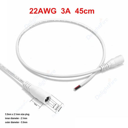 22AWG 45cm White DC Pigtail Cable 12V 3A Female Barrel Jack by 54Grid - Renewable Energy Store