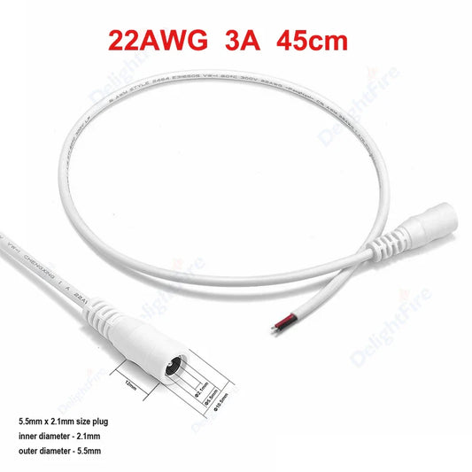 22AWG 45cm White DC Pigtail Cable 12V 3A Female Barrel Jack by 54Grid - Renewable Energy Store