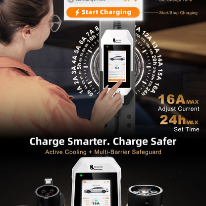feyree Type1 3.5kW 16A Portable EV Charger 4.3 inch Touch Screen Smart WIFI APP Remote Control Design AC EV Charging Station