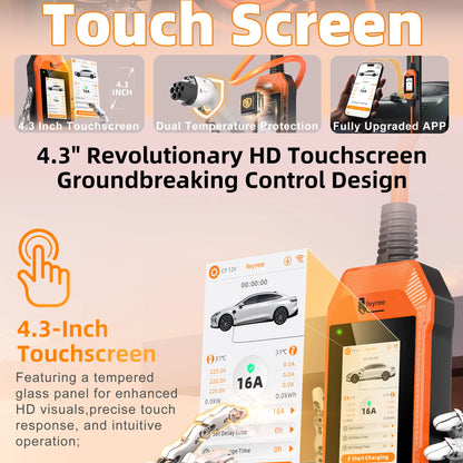 feyree 11kW 16A 3P Portable EV Charger GB/T Plug 4.3" Touchscreen & Charge History WIFI APP Ctrl Smart EVSE for Electric Vehicle