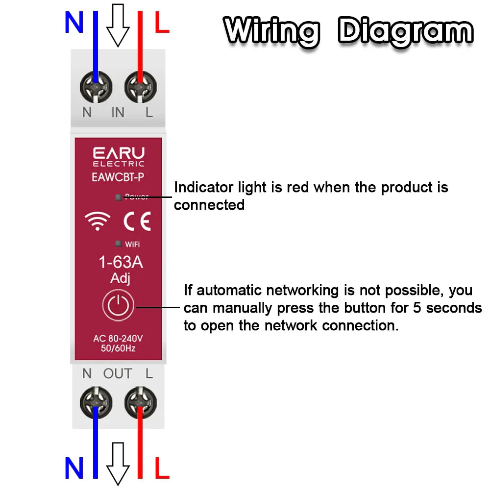 Tuya eWeLink MCB WiFi Smart Circuit Breaker 1P+N 63A Time Relay Switch Energy Meter kWh Voltage Current Protector Remote Control