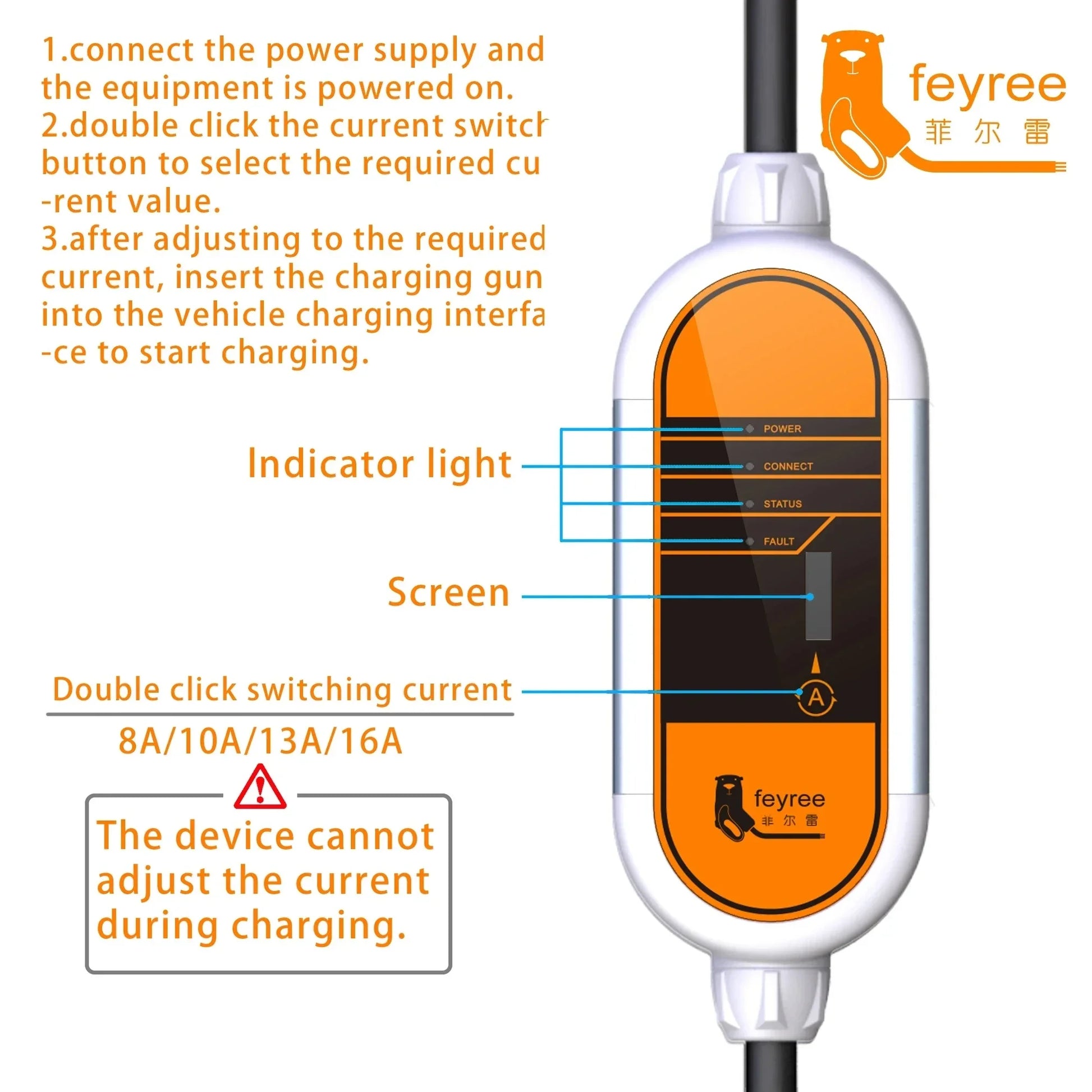 feyree GB/T Cord EV Charger 16A 3.5KW 1Phase Portable Charger Box Current Adjustable 5M Charging Cable for Electric Vehicle by 54Grid - Renewable Energy Store