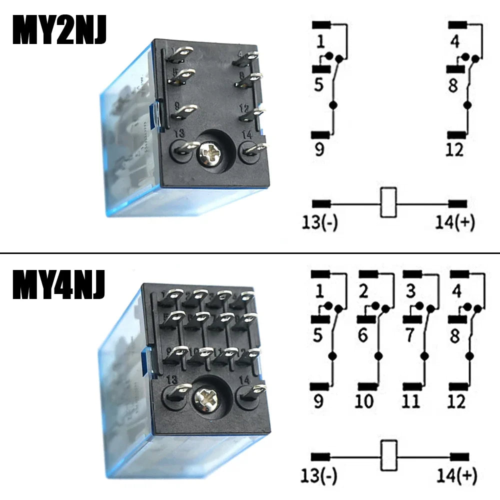 1Pcs MY2NJ MY4NJ Small Electromagnetic Relay 5A 8PIN 14PIN Coil Power Relay DC12V DC24V AC110V AC220V With Socket Base DIN Rail