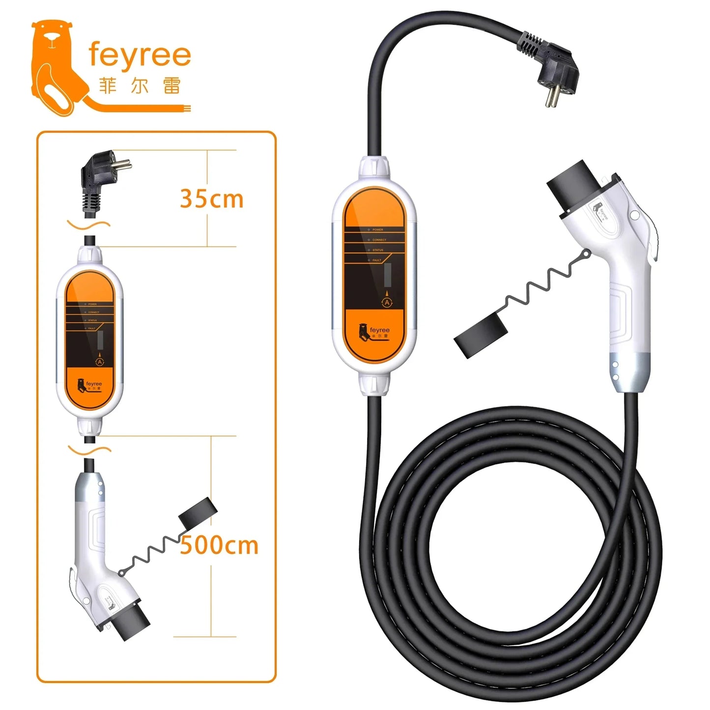feyree GB/T Cord EV Charger 16A 3.5KW 1Phase Portable Charger Box Current Adjustable 5M Charging Cable for Electric Vehicle by 54Grid - Renewable Energy Store
