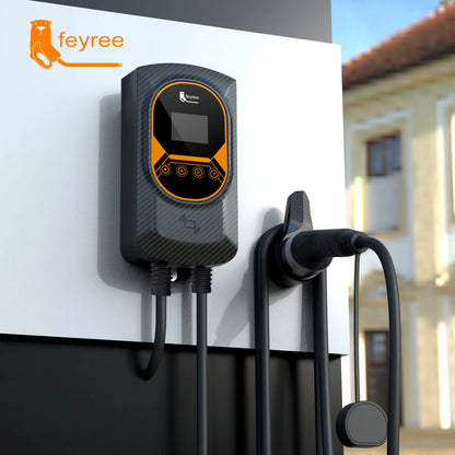 feyree EV Charger Type2 32A EVSE Wallbox with IEC62196-2 Adapter 7.6KW Wallmount Charging Station 5m Cable for Electric Vehicle by 54Grid - Renewable Energy Store