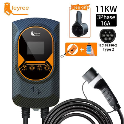feyree EV Charging Station 32A Electric Vehicle Car Charger EVSE Wallbox Wallmount 7.6/11/22KW Type2 Cable IEC62196 APP Control