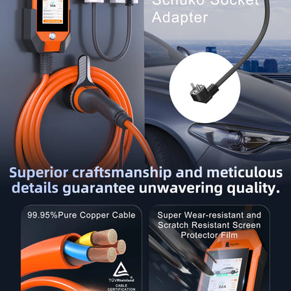 feyree Touch Screen Portable EV Charger Type2 / Type1 / GBT / TS-NACS Socket EV Charger 32A 7KW 1 Phase Smart APP Wi-Fi Control