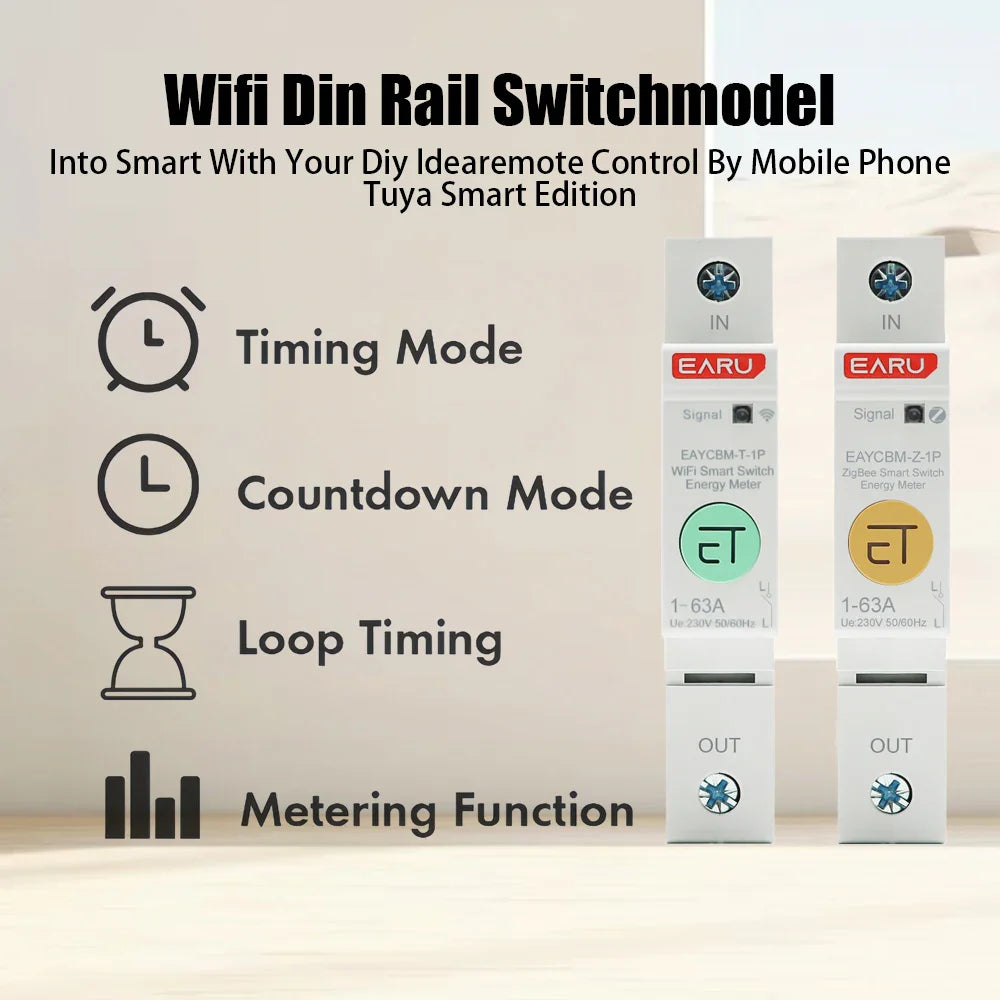 1P TUYA APP Zigbee WIFI Smart Energy Power Consumption kWh Meter Circuit Breaker Time Relay Switch Leakage Voltage Protection by 54Grid - Renewable Energy Store