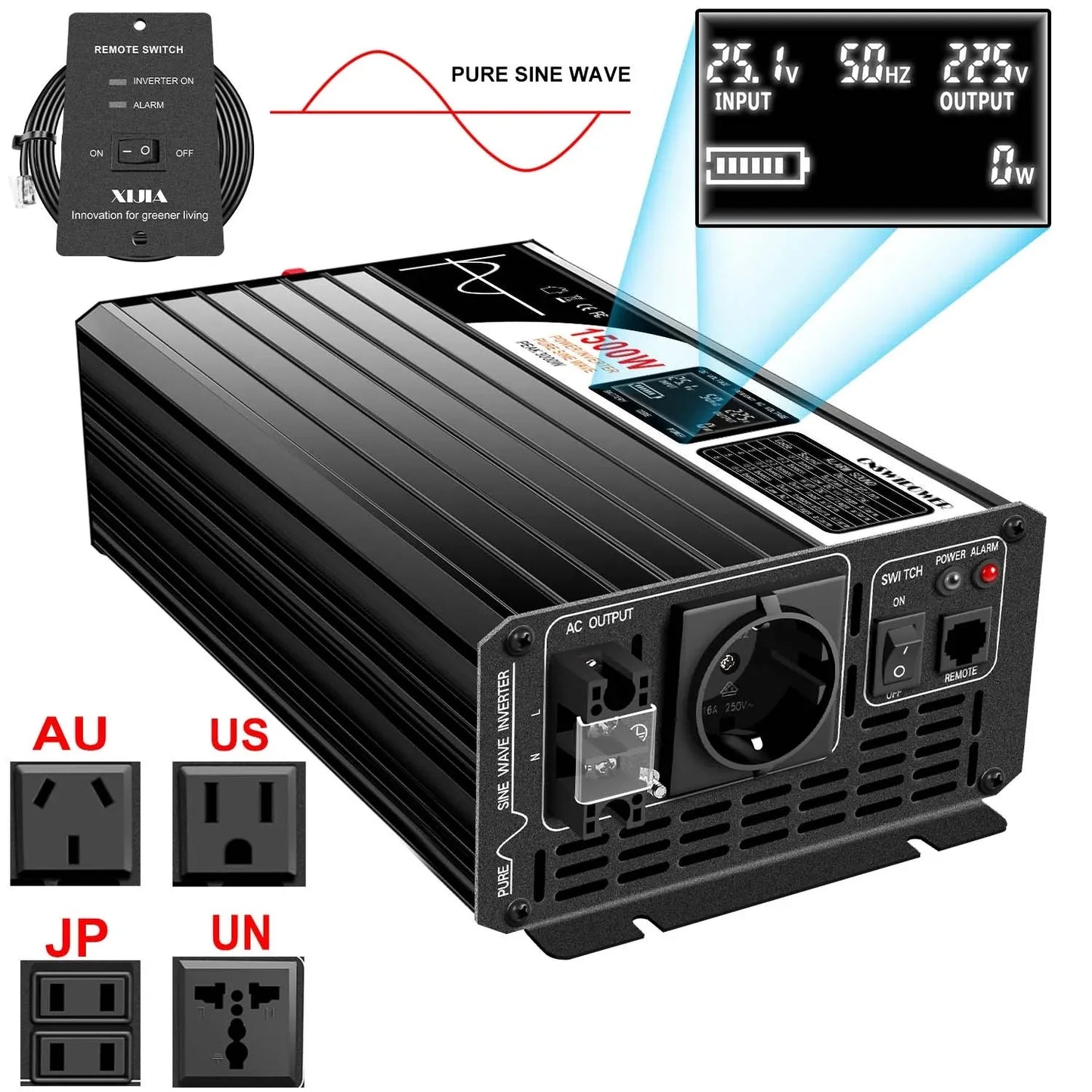 1500W inverter 12v 220v pure sine wave solar power inverter DC 24V 48V to AC 110V with remote control - 54Grid - Renewable Energy Store