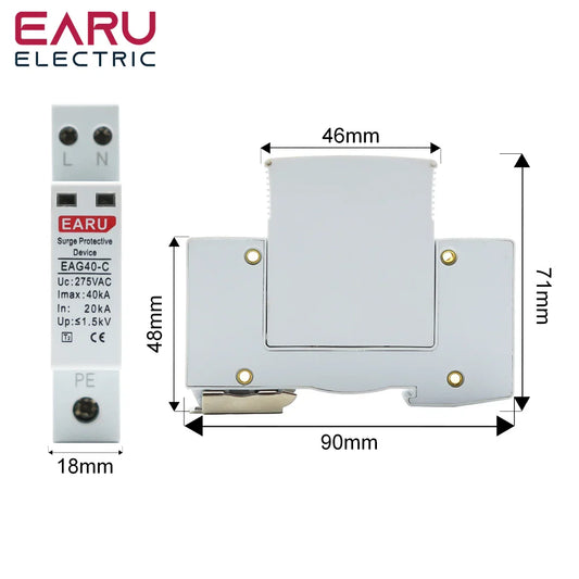 1P+N AC SPD 20KA~40KA 275V House Surge Protector protection Protective Low-voltage Arrester Device by 54Grid - Renewable Energy Store
