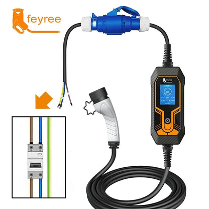 feyree EV Charger CEE Female Socket 3Pins to Schuko Plug Adapter Waterproof Connection WallMount Socket 32A 7KW Portable Charger