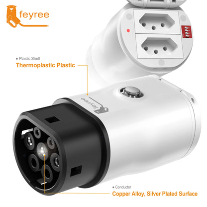 feyree Type2 V2L Discharger Adapter for MG/Kia/Hyundai/Chinese EVs,Vehicle to Load Power Converter and Safety Switch for Camping