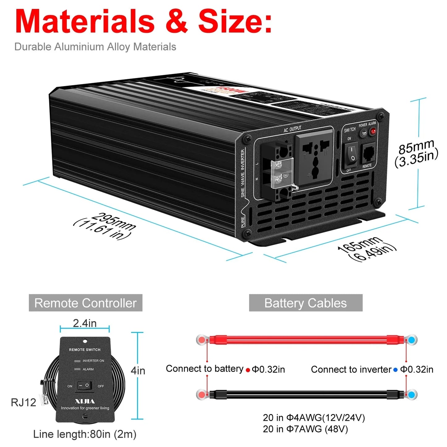 1500W pure sine wave inverter 12V/24V/48V LCD screen - 54Grid - Renewable Energy Store