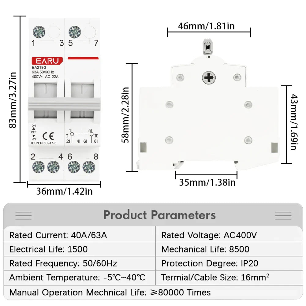 1P 2P 3P 4P 40A 63A 125A Din Rail Modular MTS Dual Power Manual Transfer Switch Isolating Discounnecting Switch Circuit Breaker