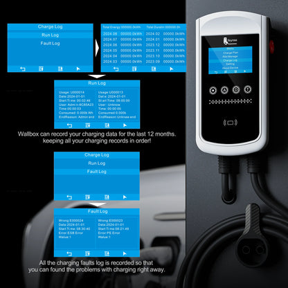 feyree EV Charger GB/T Socket 7.6kw 32A Wallbox 4.3 inch Big Screen APP Charge History Record 11kw 22kw 3 Phase Charging Station