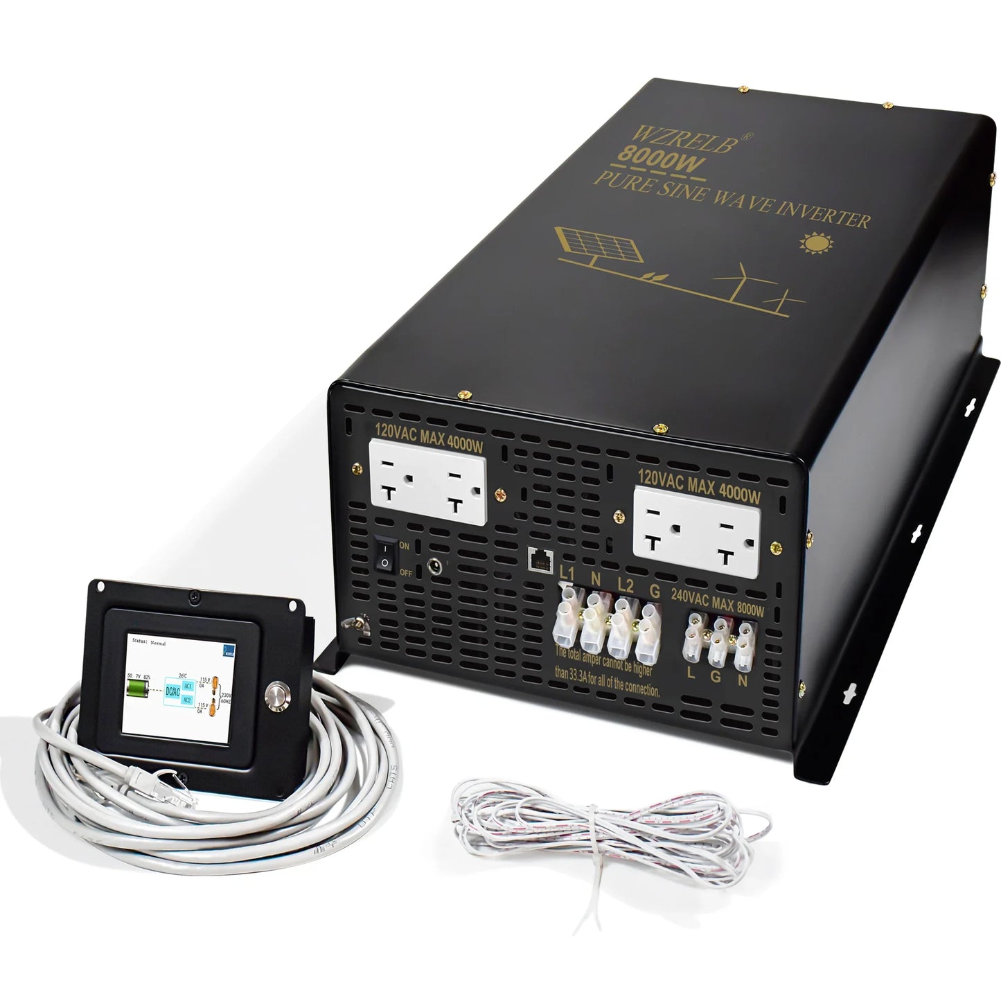 8000W Split-phase Pure Sine Wave Solar Power Inverter Battery 24V/36V/48V/96V DC to 110/220V,120/240V AC Converter Wired Control by 54Grid - Renewable Energy Store