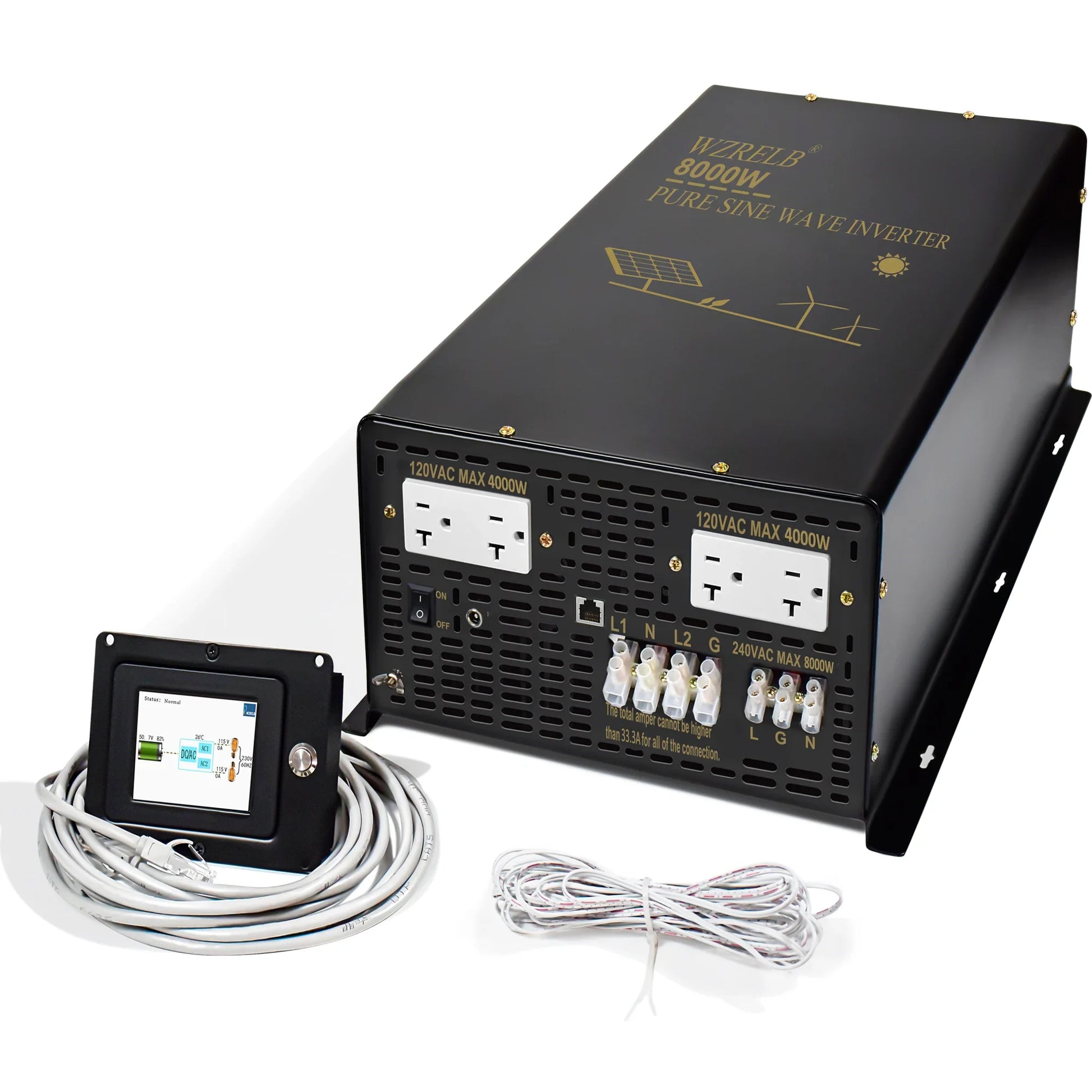 8000W Split-phase Pure Sine Wave Solar Power Inverter Battery 24V/36V/48V/96V DC to 110/220V,120/240V AC Converter Wired Control by 54Grid - Renewable Energy Store