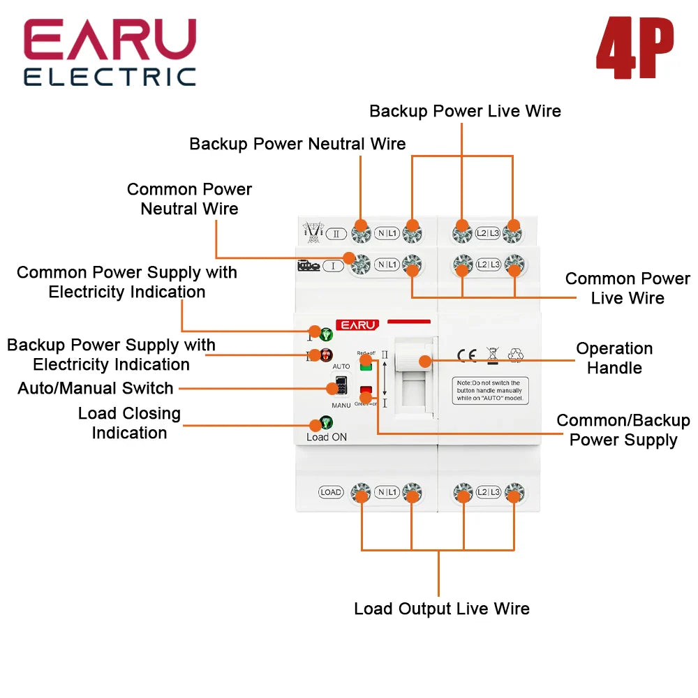 2P 4P 80A AC 230V 110V ATS Mini Automatic Transfer Switch Dual Power Electrical Selector Switches Uninterrupted Power Din Rail