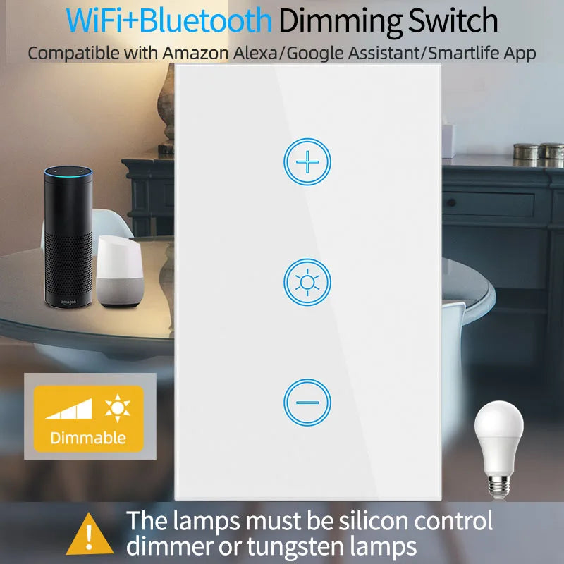 EU US WiFi Smart Glass Panel Wall Touch Switch Dimmer Switch by Smart Life Tuya APP Remote Control for Amazon Alexa Google Home by 54Grid - Renewable Energy Store