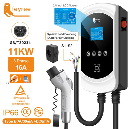 feyree GB/T Socket 32A 7KW 1P EV Charger 16A 11KW 3P 22KW APP Control DLB Charging Station for Electric Vehicle EVSE Wallbox by 54Grid - Renewable Energy Store