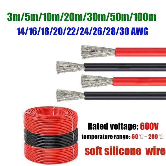3M-100M Red Black Silicone Wire 14-30 AWG for 12V Electronics by 54Grid - Renewable Energy Store