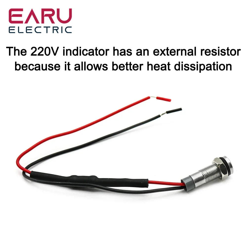 6mm 8mm 10mm 12mm 14mm Warning LED Metal Indicator Light Pilot Wires Switch Waterproof IP65 Signal Lamp 5/12/24/220V Red Green