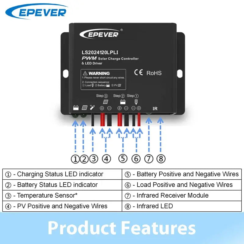 EPEVER PWM Solar Charge Controller Built In LED Constant Current Driver Multiple Load Control Modes For LED Lighting 10A 20A - 54Grid - Renewable Energy Store