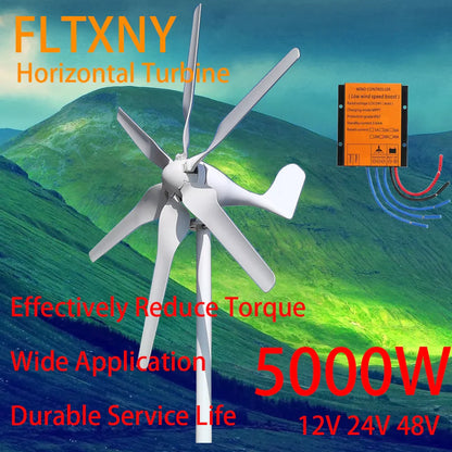 Free Energy 5000W 48V Volt Horizontal Wind Turbines Wind Generator Power Windmil With MPPT Controllerl Inverter Solar Panels by 54Grid - Renewable Energy Store
