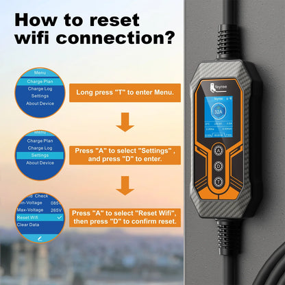 feyree Portable EV Charger Type2 32A 7KW Wi-Fi APP Control Current Adjustable Smart Timing Charging EVSE Wallbox Home&Outdoor