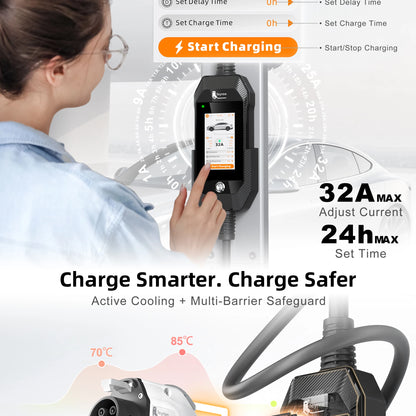 feyree 4.3'' TouchScreen Type1 Charging Plug Portable 7kW EV Charger Dual Temp Portection with Smart APP OTA Upgrade AC Charger