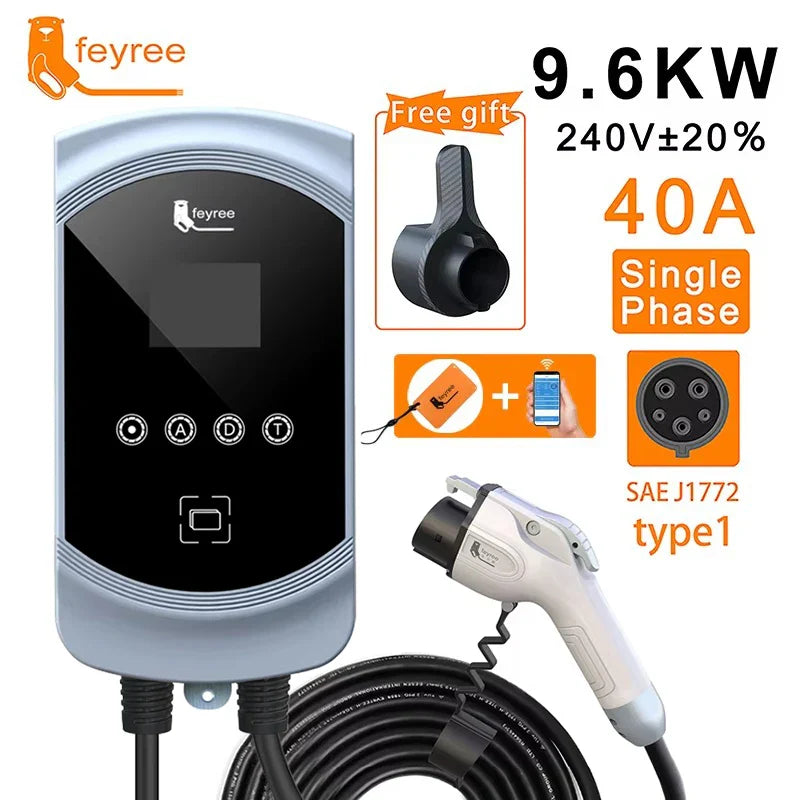 feyree EV Charger Type1 EVSE Wallbox 32A 7.6KW 40A 9.6KW 50A 12KW 1Phase j1772 Adapter APP Control for Electric Vehicle Car by 54Grid - Renewable Energy Store