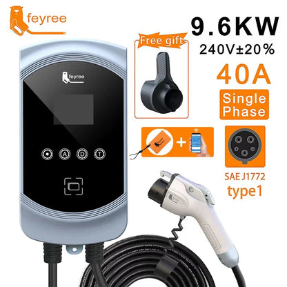 feyree EV Charger Type1 EVSE Wallbox 32A 7.6KW 40A 9.6KW 50A 12KW 1Phase j1772 Adapter APP Control for Electric Vehicle Car by 54Grid - Renewable Energy Store
