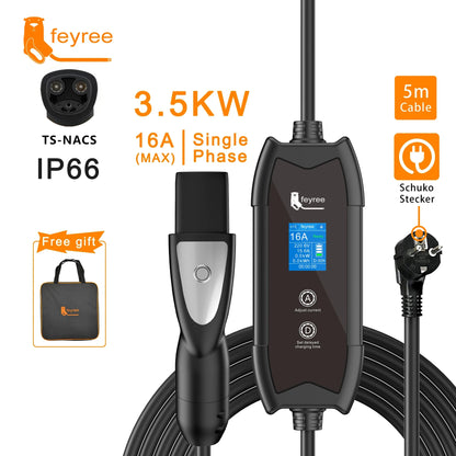feyree EV Charger Type2 3.5KW 16A Portable Charging Box Set Current and Set Delay Time 5M Cable for Electric Vehicle Car Charger