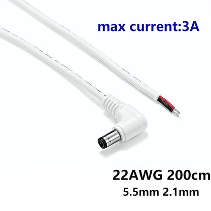 22AWG 3A 12V DC Power Pigtail Cable Male Female 5.5mm 2.1mm Barrel Jack 90 Degree Right Angle by 54Grid - Renewable Energy Store