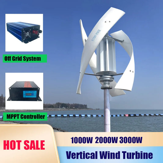 Low RPM Vertical Axis Maglev Wind Turbine Generator 1000w 2000w 3000w 12v 24v 48v 3 Blades Free Energy for Homeuse Windmills - 54Grid - Renewable Energy Store