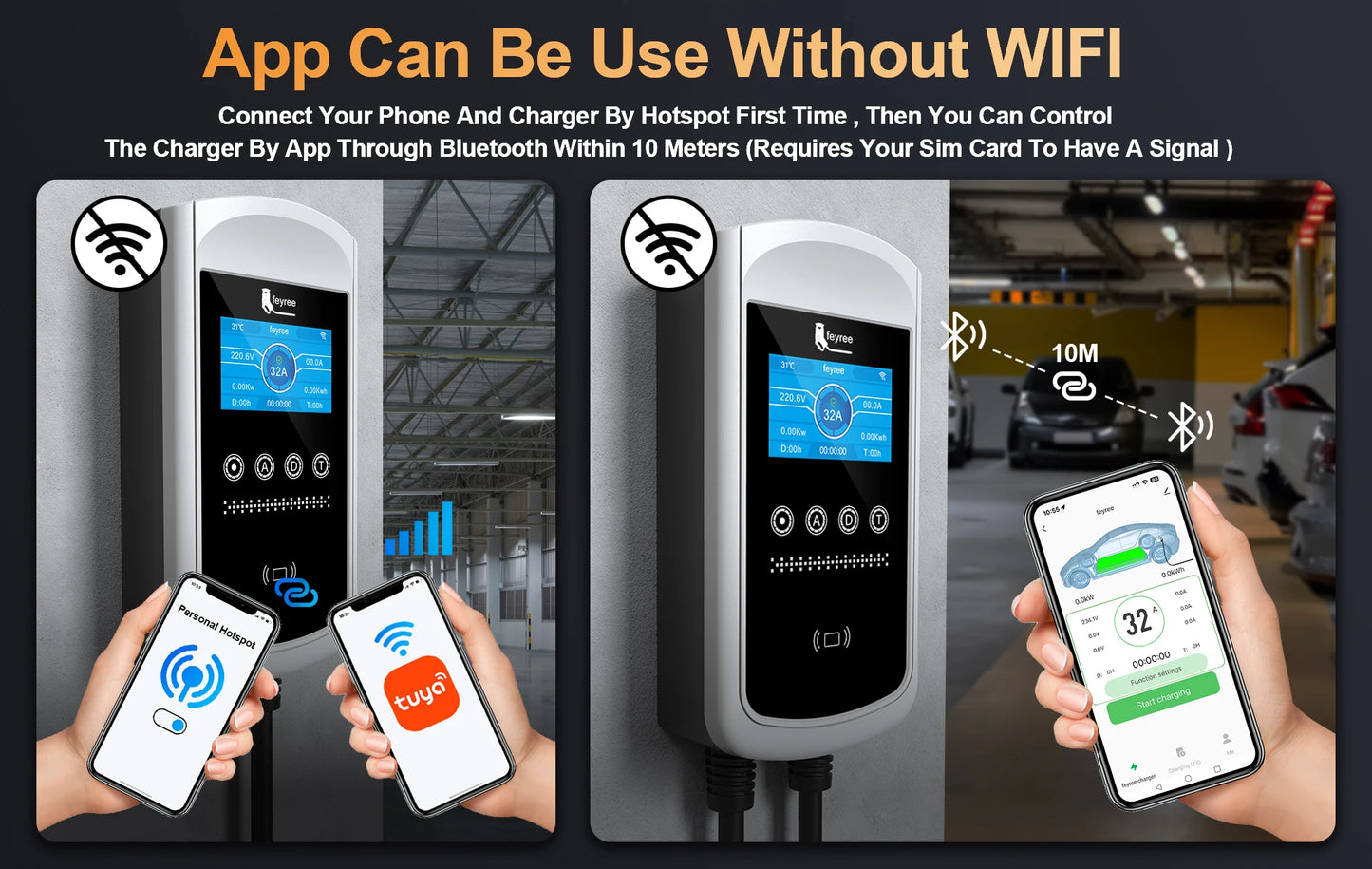 feyree GB/T Socket EV Charger 7.6kw 32A Wallbox 4.3 inch Big Screen APP Charge History Record 11kw 22kw 3 Phase Charging Station