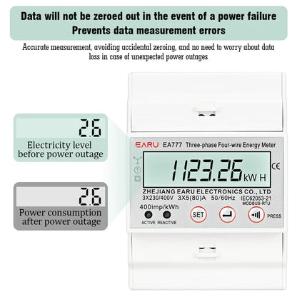 Three Phase LCD Energy Meter Backlight Bidirectional Electricity Meter kWh RS485 Remote Communication for Meter Reading AC 380V