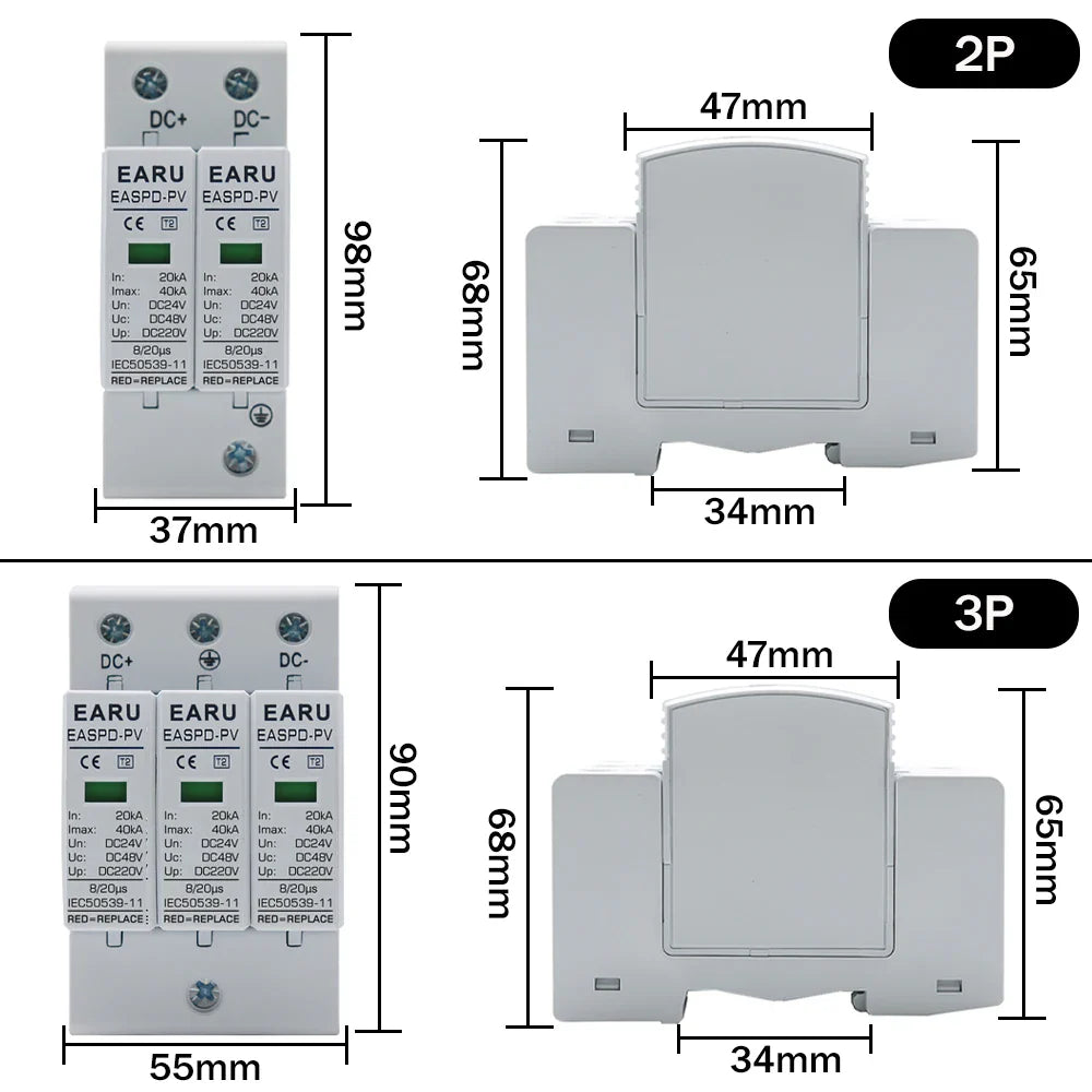 Power Surge Protective Device SPD Arrester Low Voltage House 2P 3P Surge Voltage Protection DC 12V 24V 48V 500V 800V 1000V 40KA by 54Grid - Renewable Energy Store